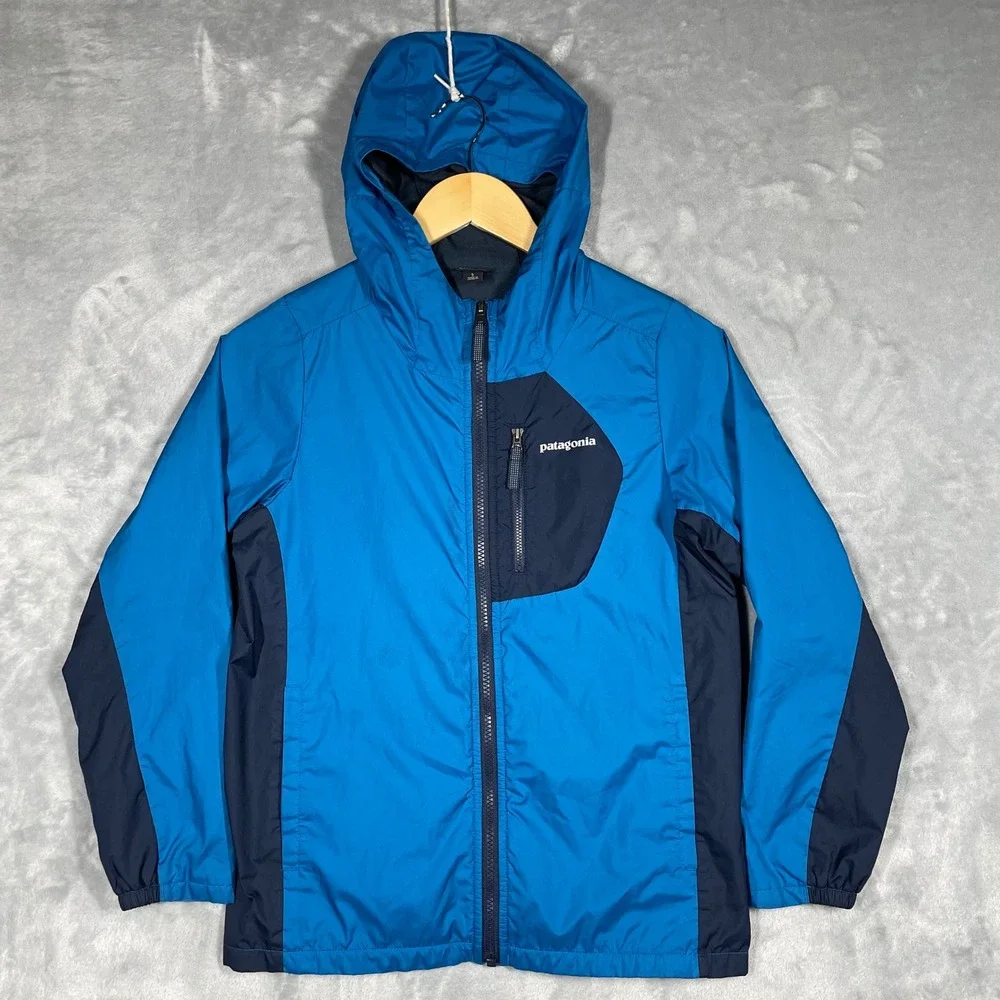 Patagonia Boys Light & Variable Hooded Jacket Blue Large 12 64345 Windbreaker
